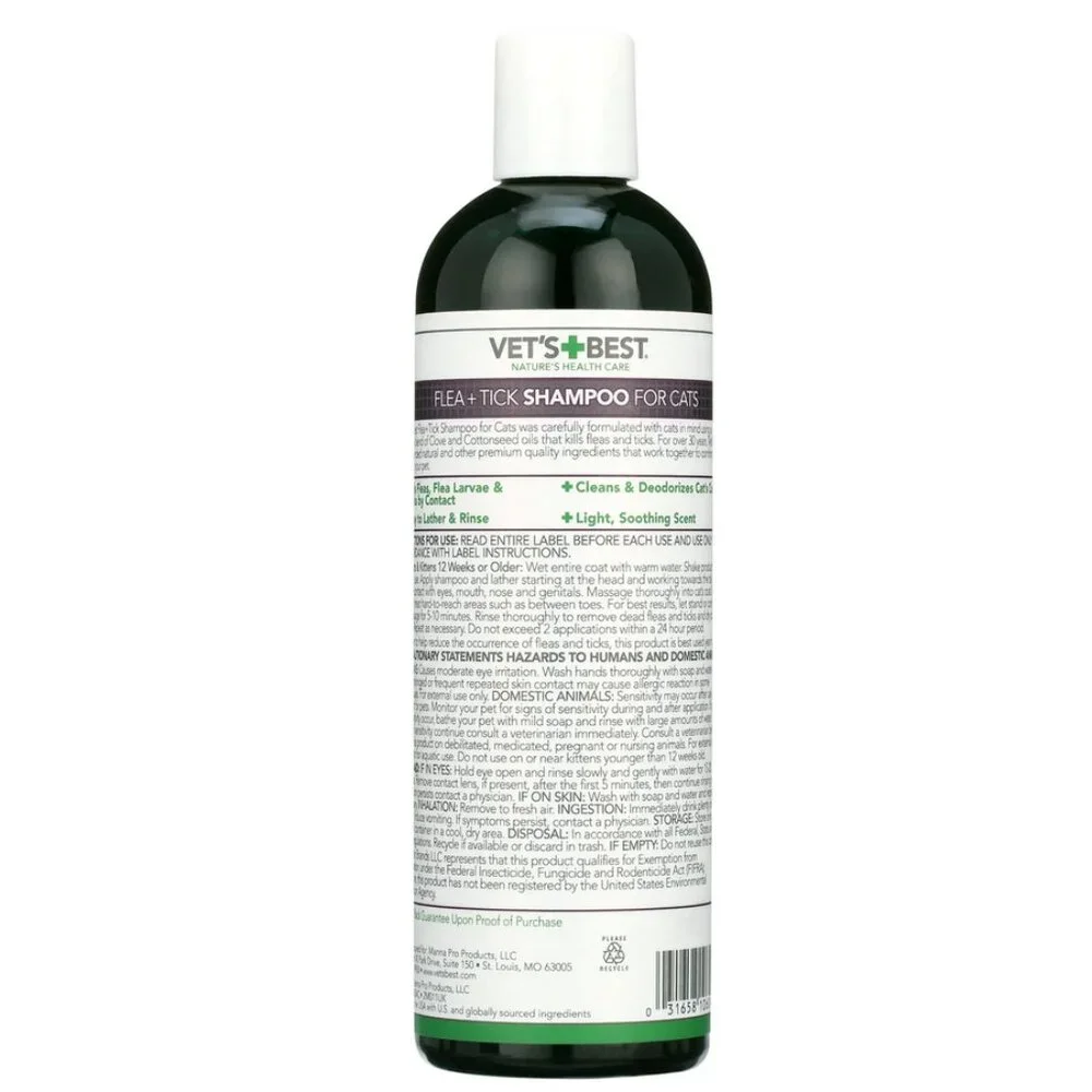 NEW✅Vet's Best Plant Based Formula Flea & Tick Natural Cat Shampoo🐈
